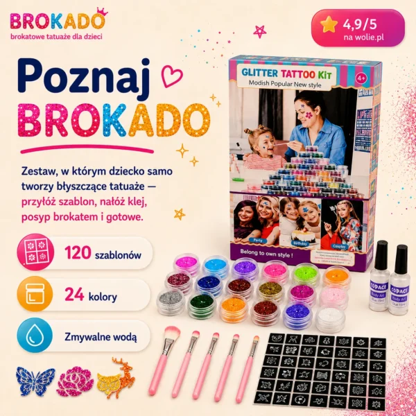 BROKADO – Zestaw Brokatowych Zmywalnych Tatuaży