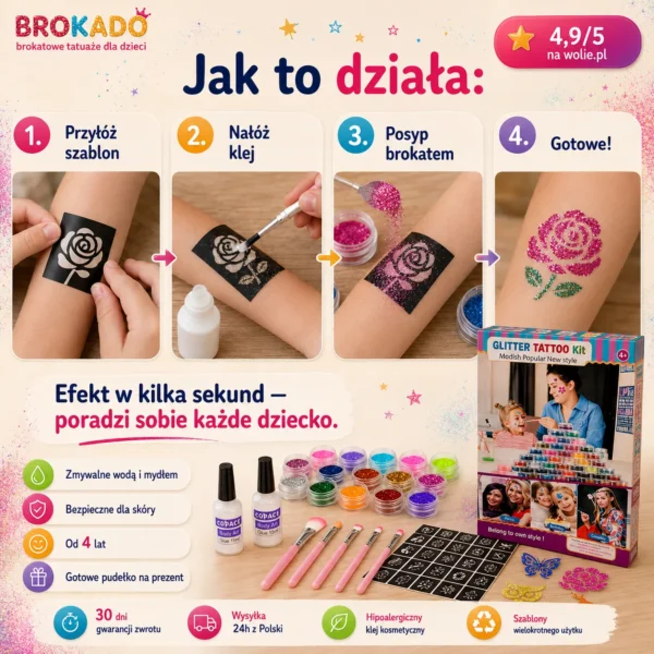 BROKADO – Zestaw Brokatowych Zmywalnych Tatuaży