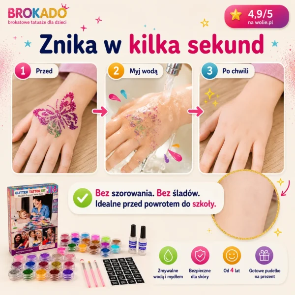 BROKADO – Zestaw Brokatowych Zmywalnych Tatuaży