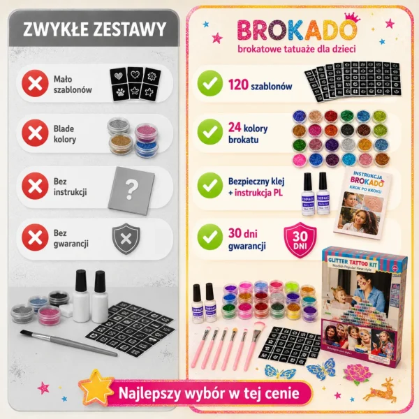 BROKADO – Zestaw Brokatowych Zmywalnych Tatuaży